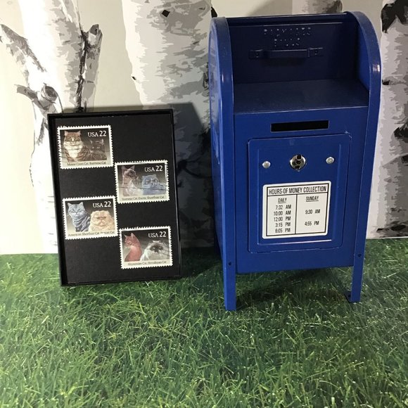 Cats - Recycled Postage Stamp Framed Art 3.5"x5", kitten, Siamese, Shorthair, ma - Picture 3 of 4